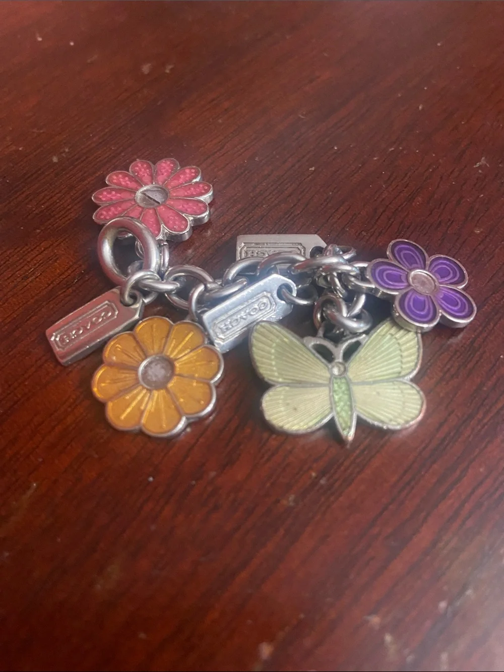 Coach Enamel Flower & Butterfly Charm Keyring - Pink, Yellow, Purple, Lime